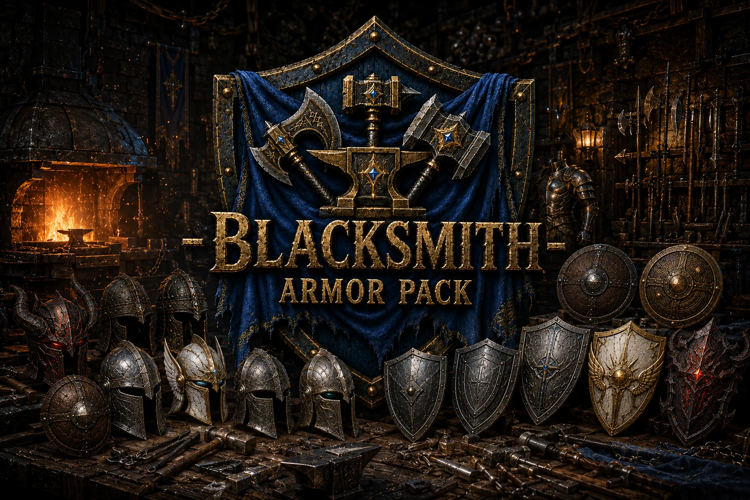 Complete preview of the Blacksmith Armor Pack free 3D game asset collection