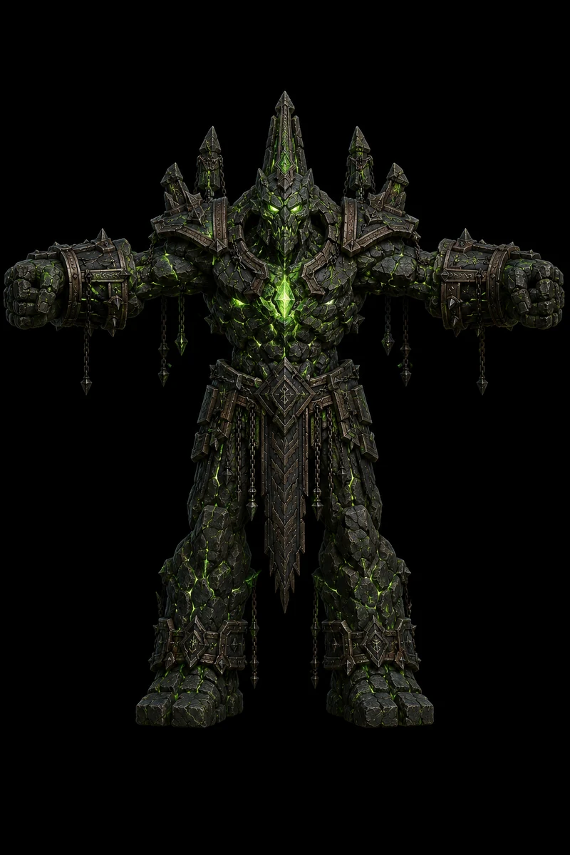 Mixamo-ready 3D character preview of Warpstone Golem
