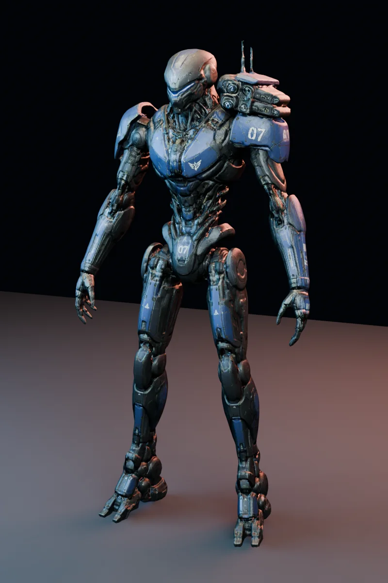 Mixamo-ready 3D robot character preview of Spike