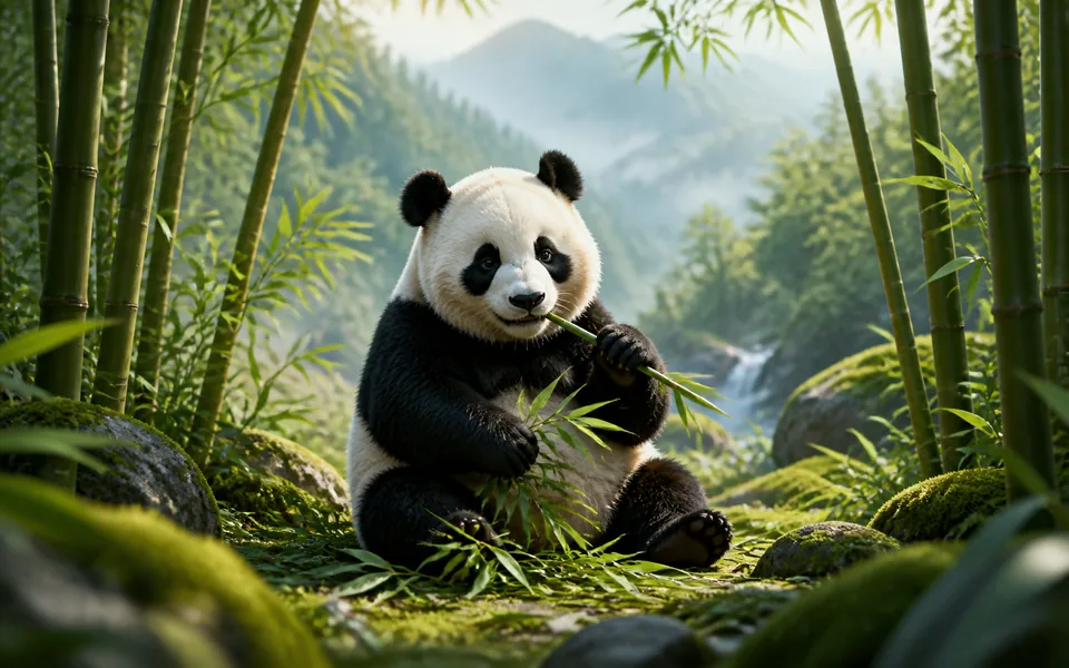 A panda in a bamboo forest