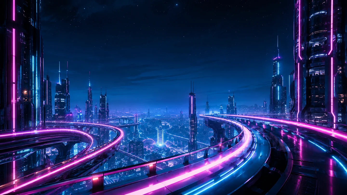A neon-lit futuristic racing city in Pulsar